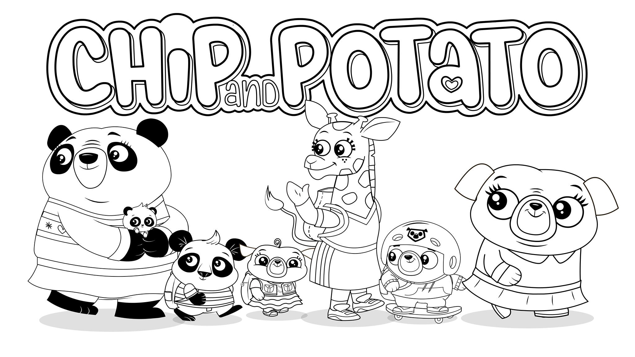 Chip, Nico Panda, Gigglish Grand and Friends Colouring Sheet